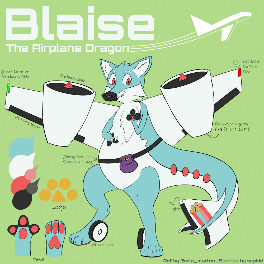 Ref sheet of Blaise, the Plane Dragon